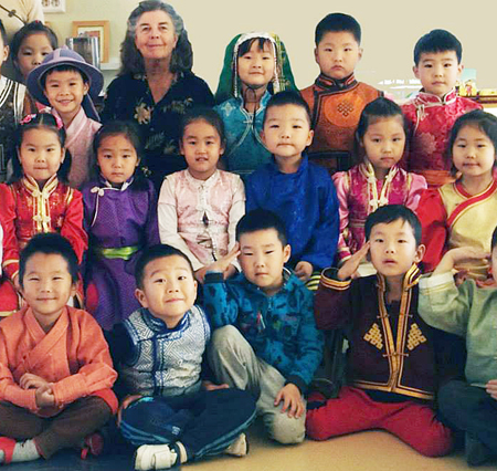 Susan with Mongolian children